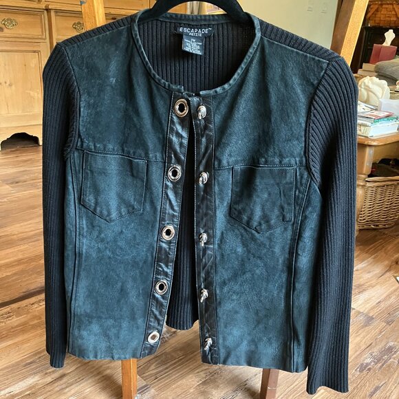 Vintage Escapade Leather Knit Sweater Jacket - Picture 1 of 4